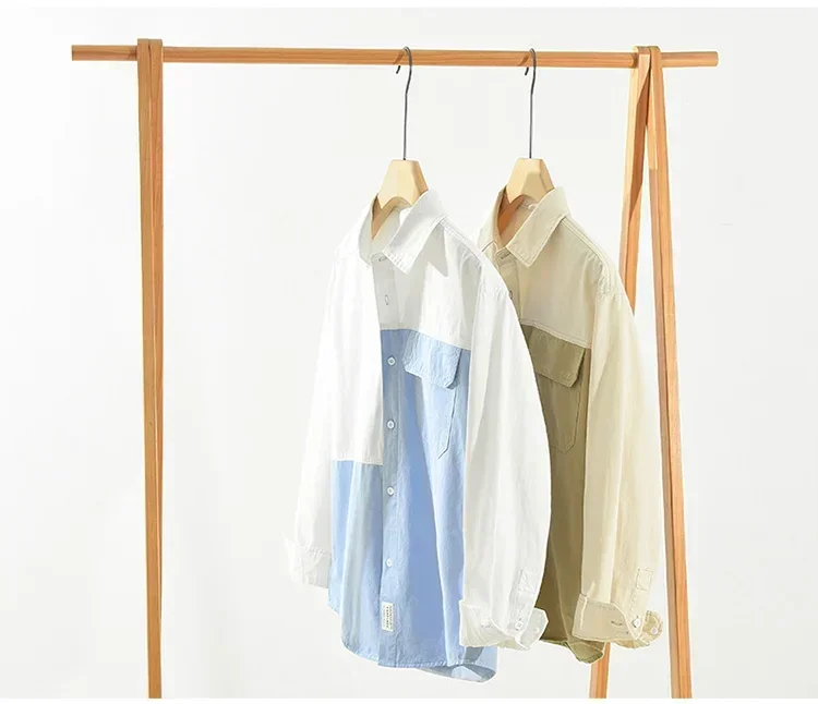 

Корейские модные мужские рубашки, уличная одежда, лоскутные рубашки с длинными рукавами, мужские свободные рубашки с карманами, повседневный топ из чистого хлопка, молодежная одежда