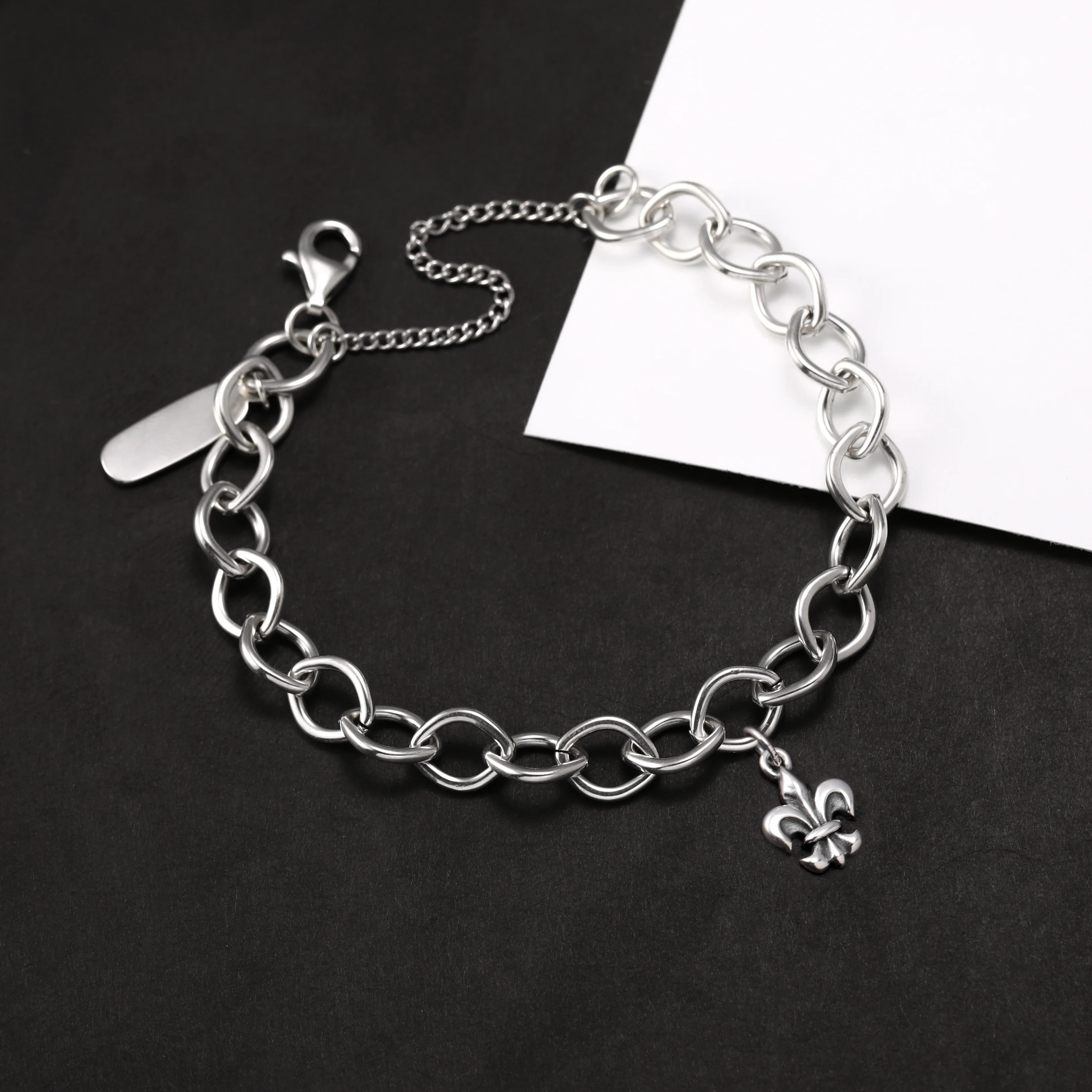 

Genuine 925 sterling silver Forged Link Charm Bracelet paired with a fine pendant