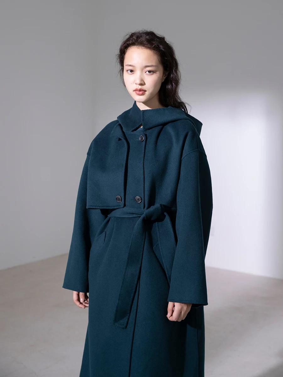 

Пальто женское зимнее из 100% шерсти ручной работы с синей эмалью, универсальное, для повседневной носки, простое, с длинными рукавами