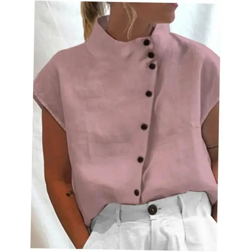 ياقة واقفة من القطن والكتان للسيدات كاجوال irt مريحة من ألياف البوليستر غير قابلة للتشوه