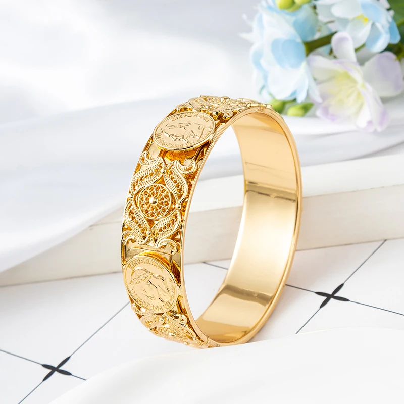 Bangles for Women head Gold Color French Napoleon III Coin Bracelet Double Design Gold Color Jewelry Vintage
