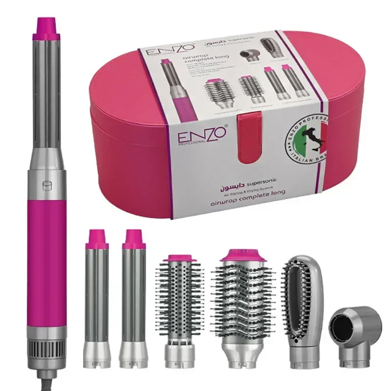 ENZO 220V Professional Multifunctional 6 in 1 Hair Dryer Hair Curler Straighter Air Comb Styling Tools Negative Ions Air Warp