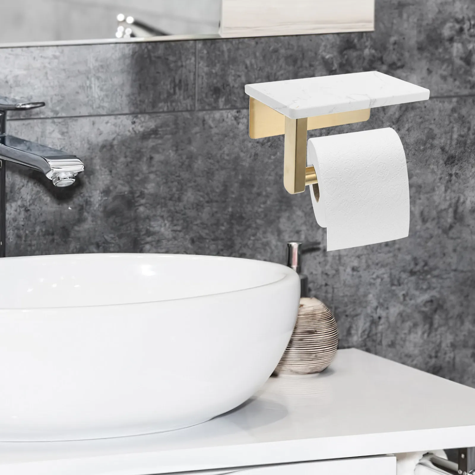 Elegant Stainless Steel Marble Toilet Paper Holder Wall Mounted Bathroom Shelf Storage Rack for Tissue Towel Sundries