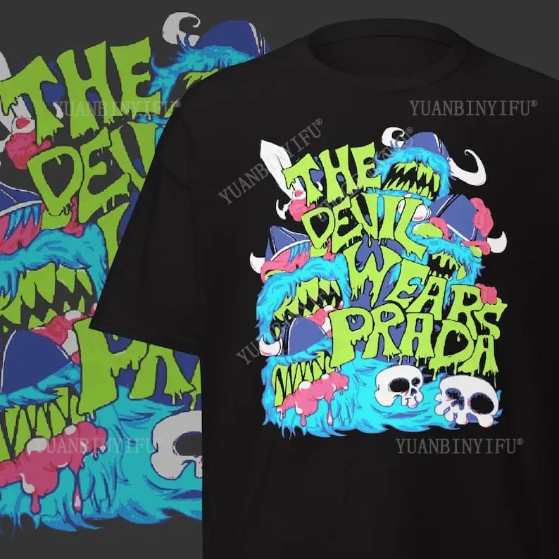 

Футболка с рисунком Дьявола Металкор: футболка в стиле хэви-метал 2000-х годов, одежда Prada, мужские и женские уличные футболки с коротким рукавом