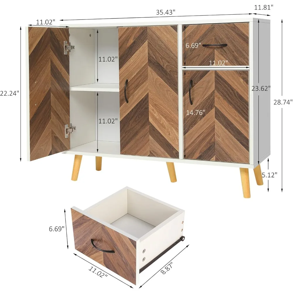 Modern Storage Cabinet, Buffet Cabinet with 2 Doors,Mid-Century Free Standing Accent Cabinet with Adjustable Shelf for Entryway