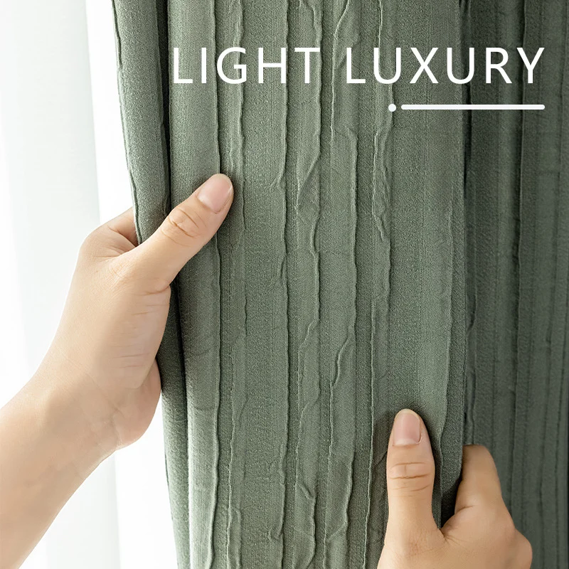 Japanese Style Modern Simplicity Curtains for Living Room Bedroom Dining Room Light Luxury Floating Window Matcha Curtain Window