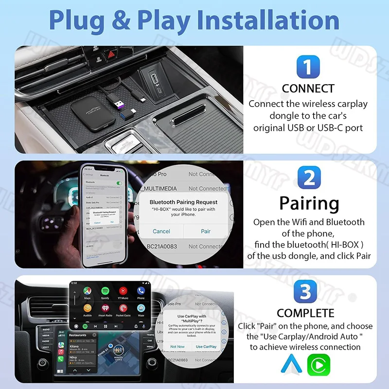 Adapter Carplay Ai Box 4 w 1 Android Auto Bezprzewodowy Carplay Adapter Carplay Samochodowy Odtwarzacz Multimedialny Automatyczne Podłączenie Do YouTube Netflix