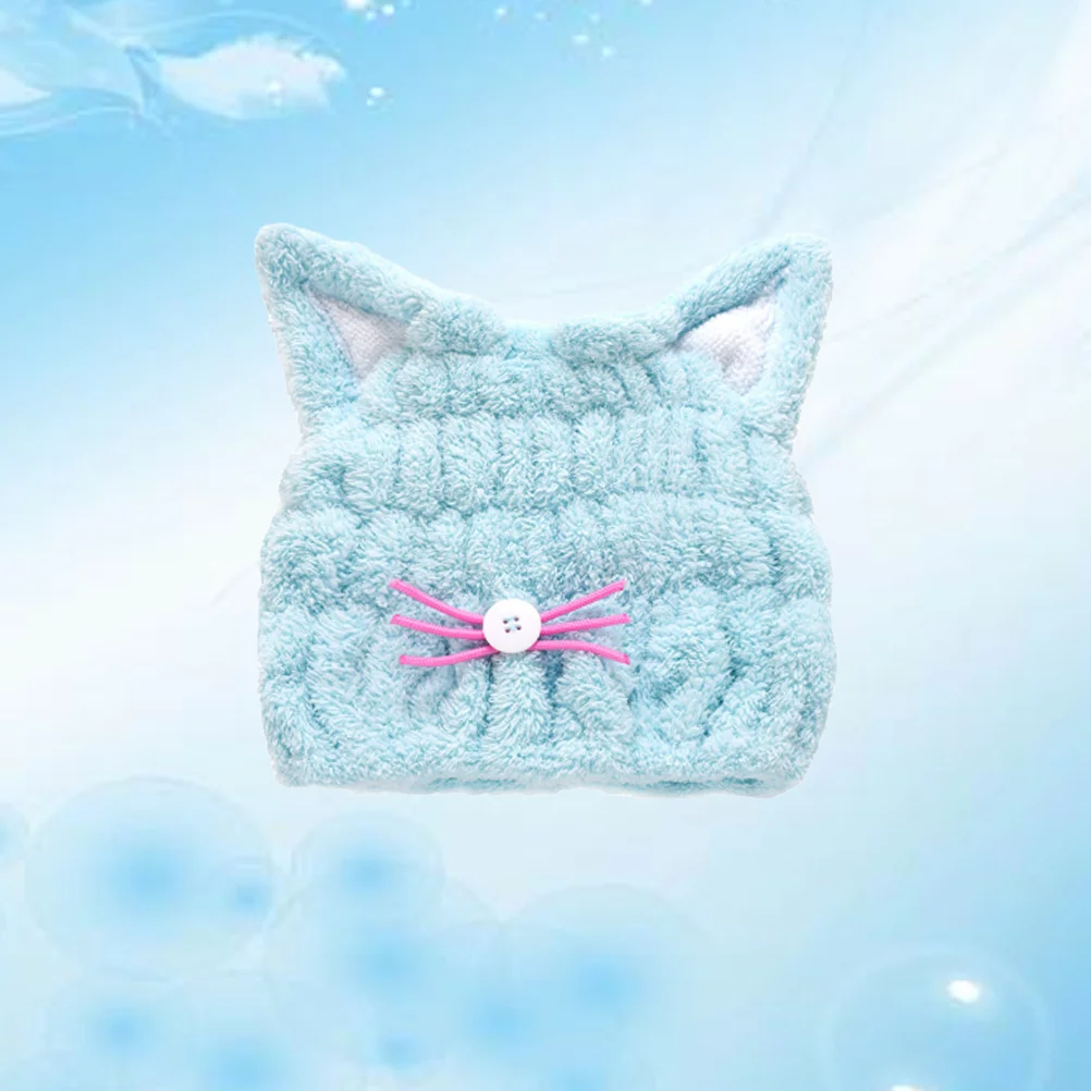 

Cat Ear Shaped Hair Drying Cap Blue Random Cat Beard Color Super Absorbent Fast Drying Lightweight Portable For Travel