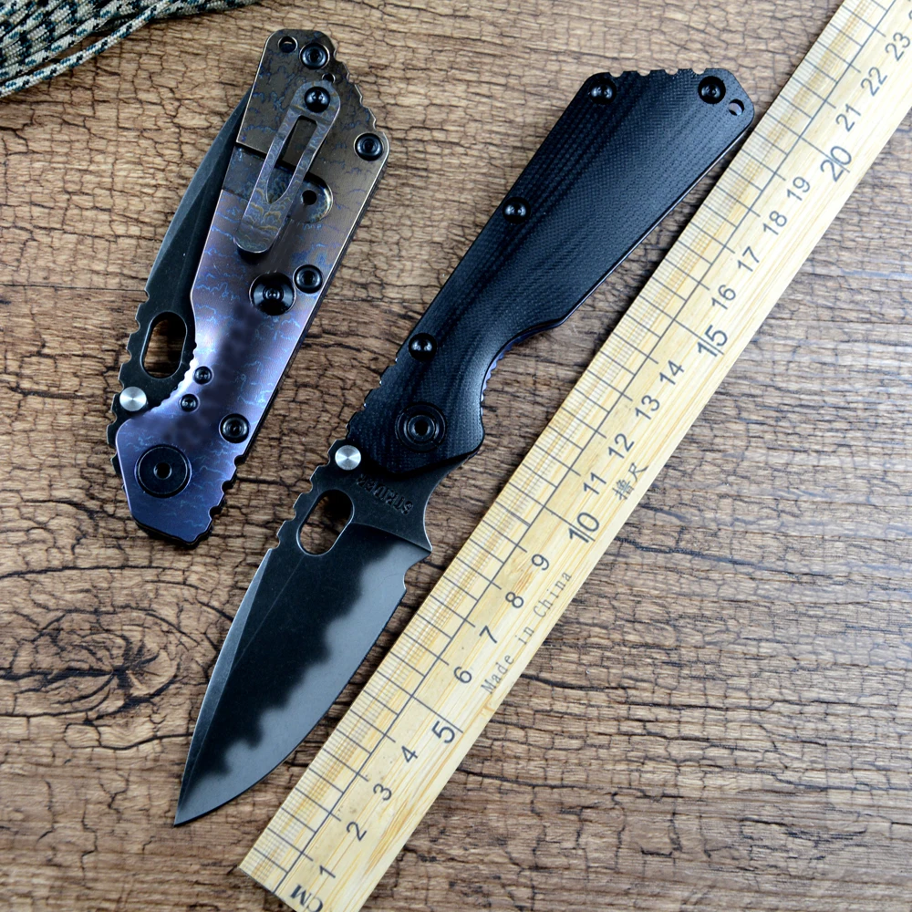 Y-START SMF Tactical Pocket Knife D2 Black Stonewashed Blade Anode TC4 Titanium Handle