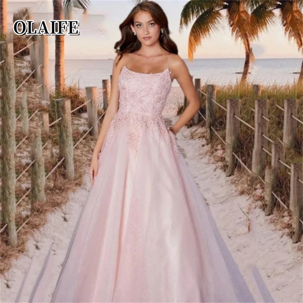 Hermoso vestido de noche largo rosa con encaje, vestidos para ocasiones especiales, apliques, vestido de fiesta