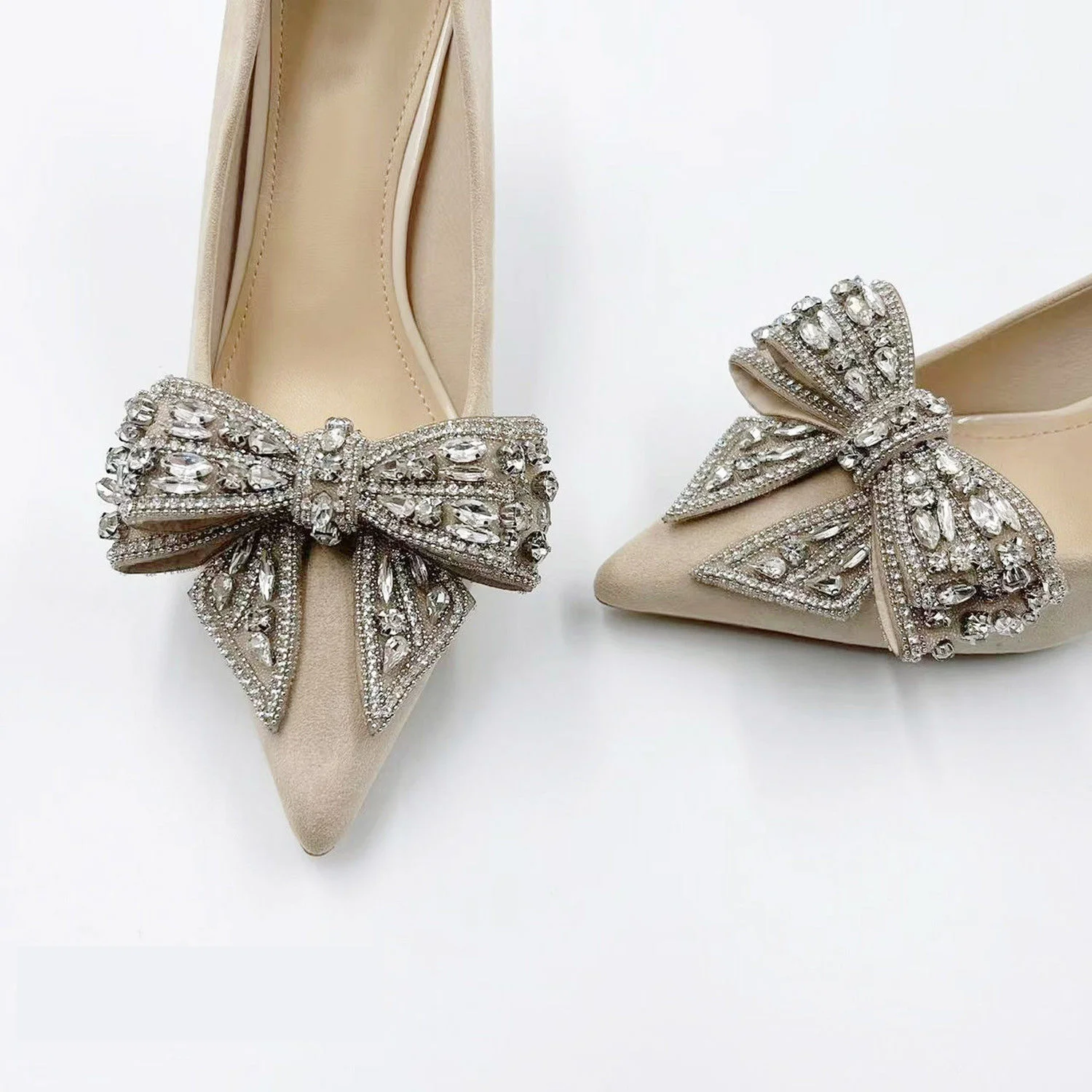 【زوج واحد】مشابك أحذية عالية الكعب بإبزيم على شكل فيونكة من حجر الراين قابلة للفصل ومتعددة الاستخدامات وإكسسوارات ذاتية الصنع مشبك حذاء نسائي مسطح #2