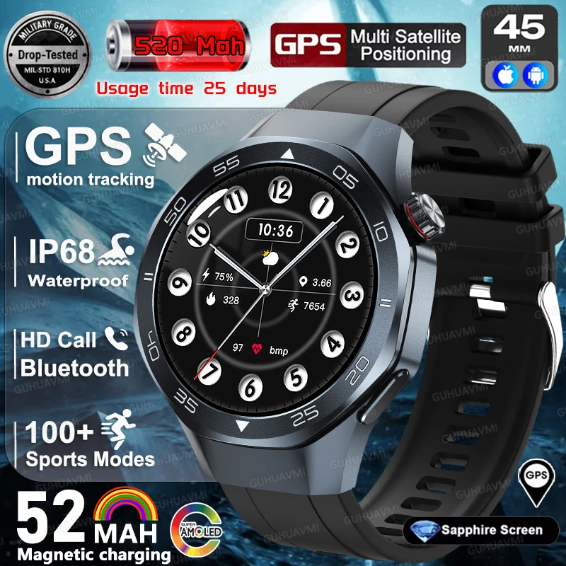 

2025 For Android iOS Watch DT5pro SmartWatch built-in GPS HD AMOLED Sapphire Screen GPS Tracker BT Call Sports trackr Smartwatch