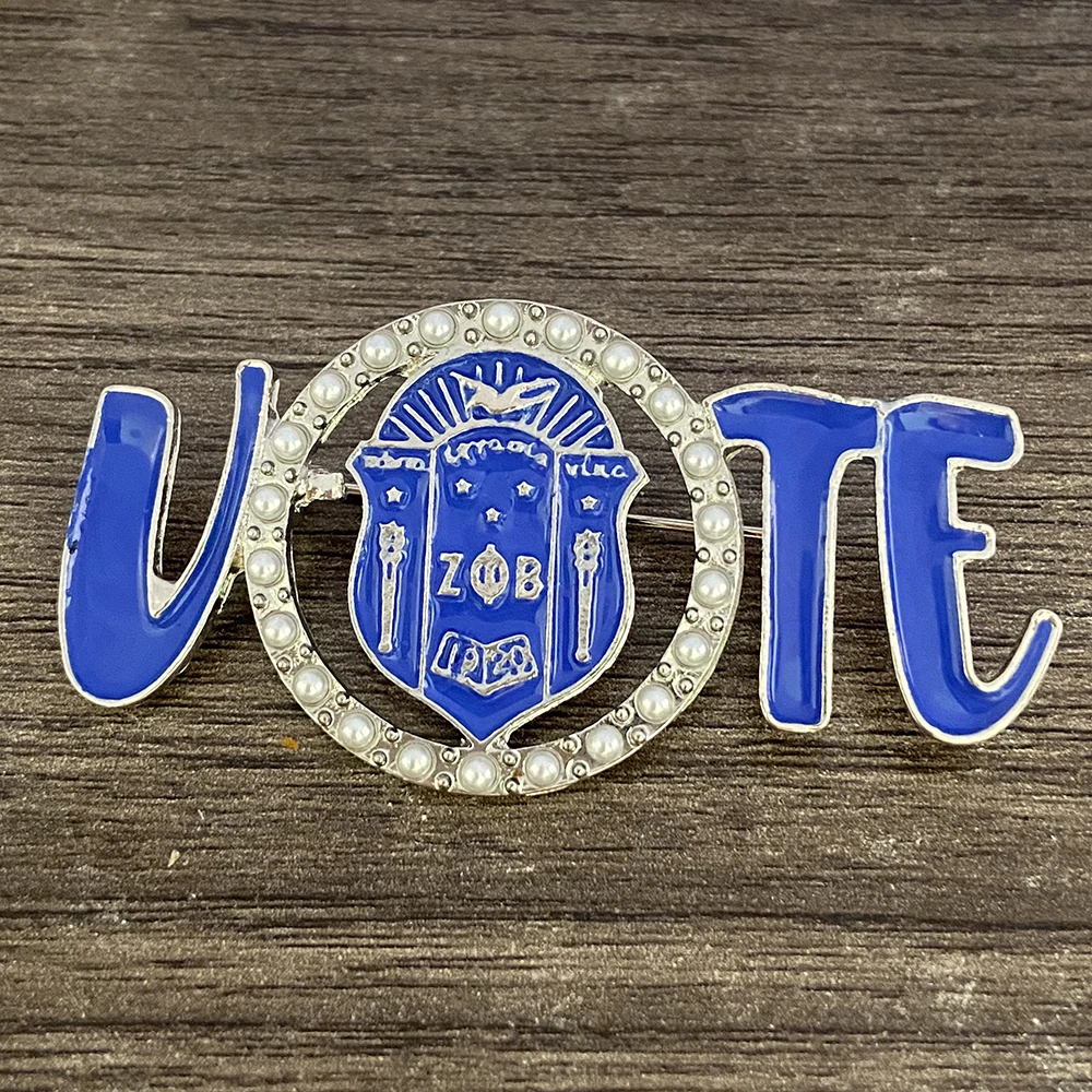 Zeta blue enamel shield brooch for Sorority Vote Pearl Brooch