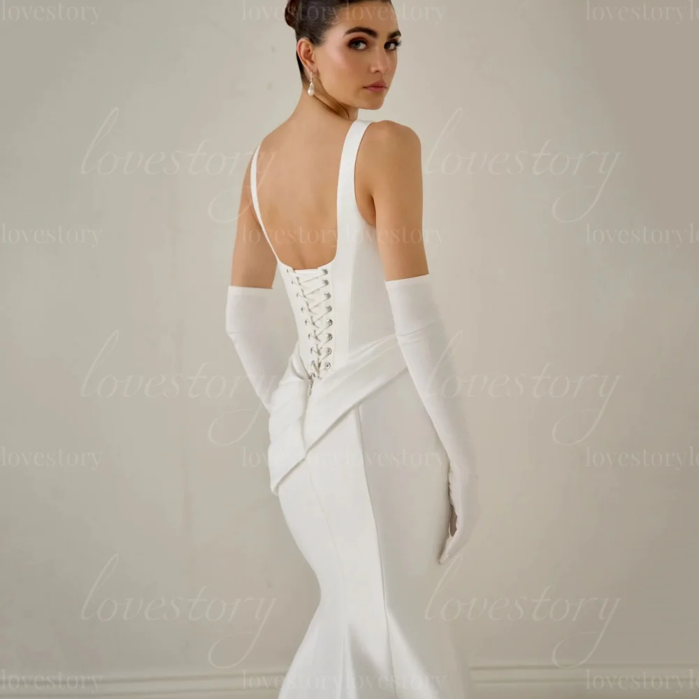 Customized Wedding Dresses Modern Style Simple Satin Bridal Gowns Mermaid Tank Bride Robe Lace Up Vestidos De Noiva