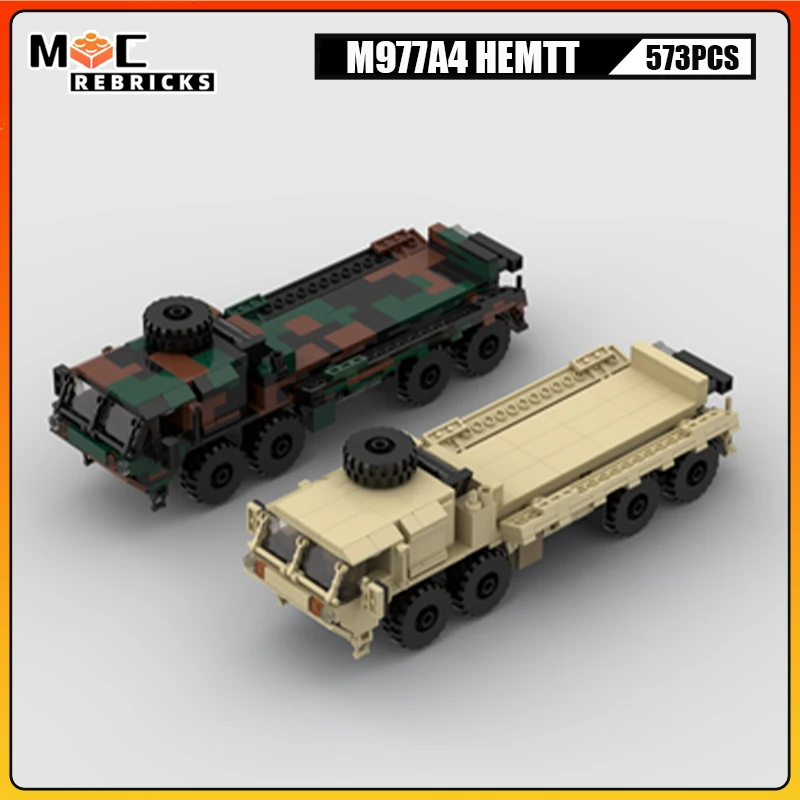 Military Tactical Truck Building Blocks M977A4 HEMTT Desert Camo Heavy Mobility Vehicle Assembly Model Bricks Toys Kids Gifts