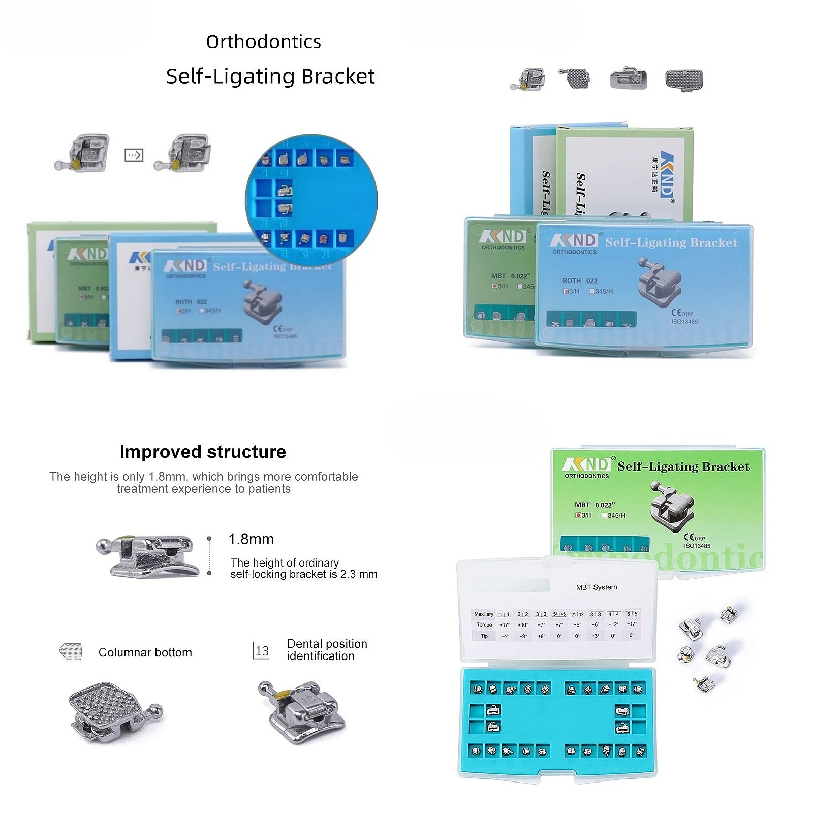 Dentals Orthodontic Metal Self-Ligating Brackets 0.022 MBT ROTH 1.8mm with Hooks 24pcs