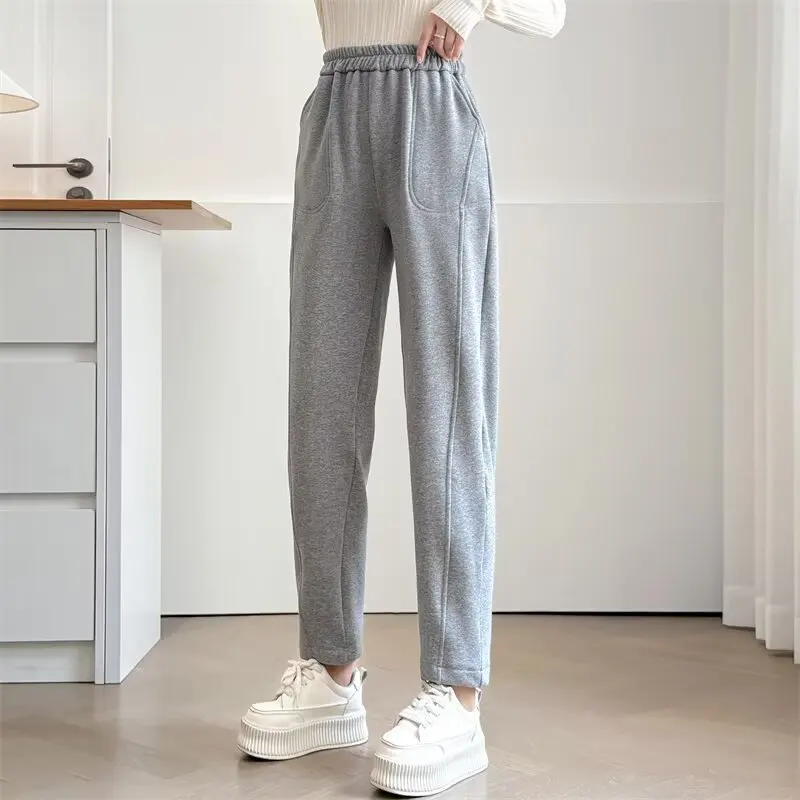 

XXXXL модные женские шаровары больших размеров, новые осенне-зимние стильные простые флисовые и утолщенные повседневные брюки до щиколотки