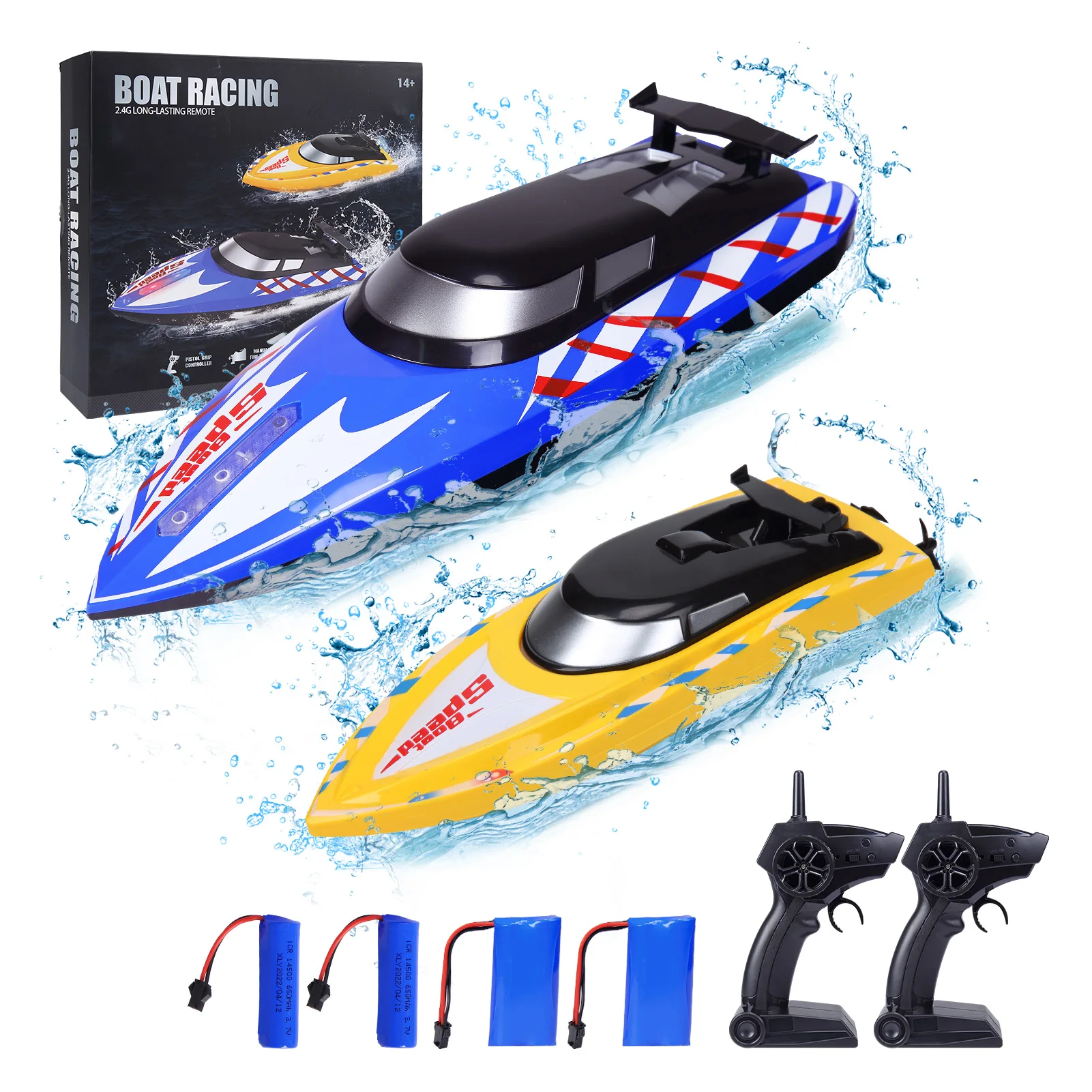 2Pack RC Boat,20+/10+MPH RC Boats with LED Light 2.4G High Speed Remote Control Boats, for Pools and Lakes,4 Rechargeable Batter