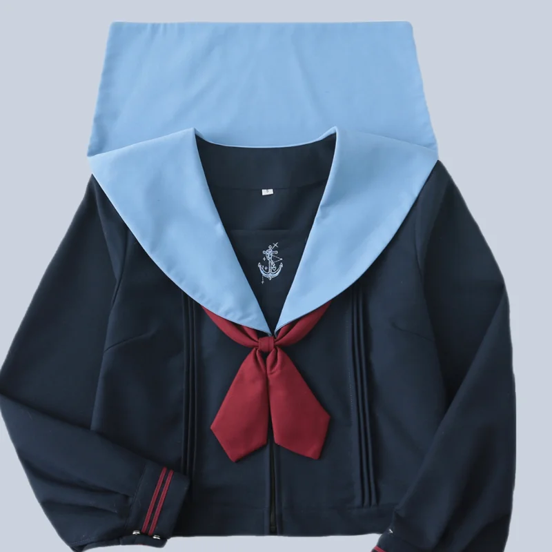 Tenues de marin de style japonais, uniforme JK, haut à manches courtes longues, jupe plissée, assressenti, imbibé pour les filles, bleu foncé, été, nouveau, 2024