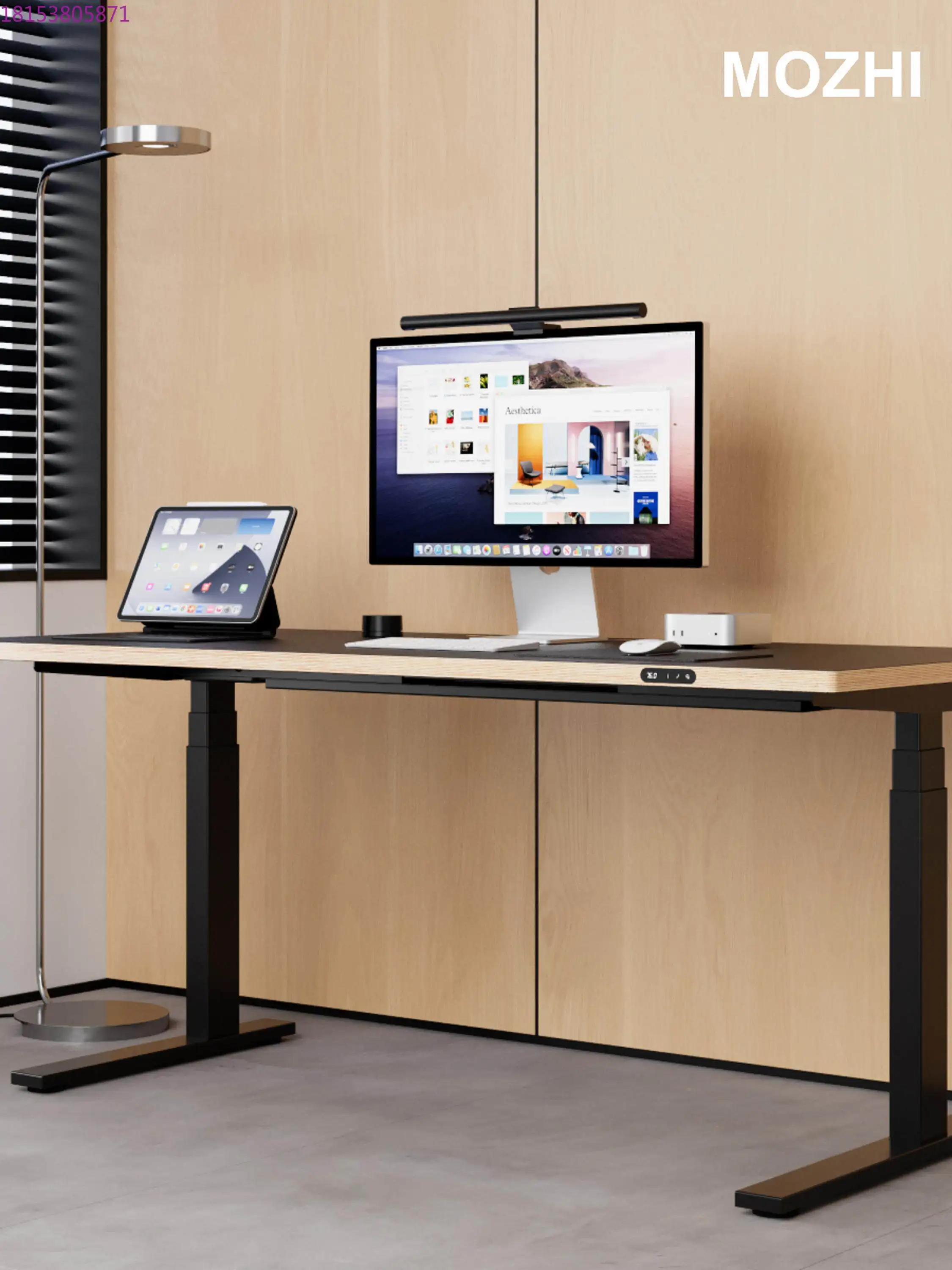 Solid wood double motor electric lifting table minimalist style white standing desk e-sports