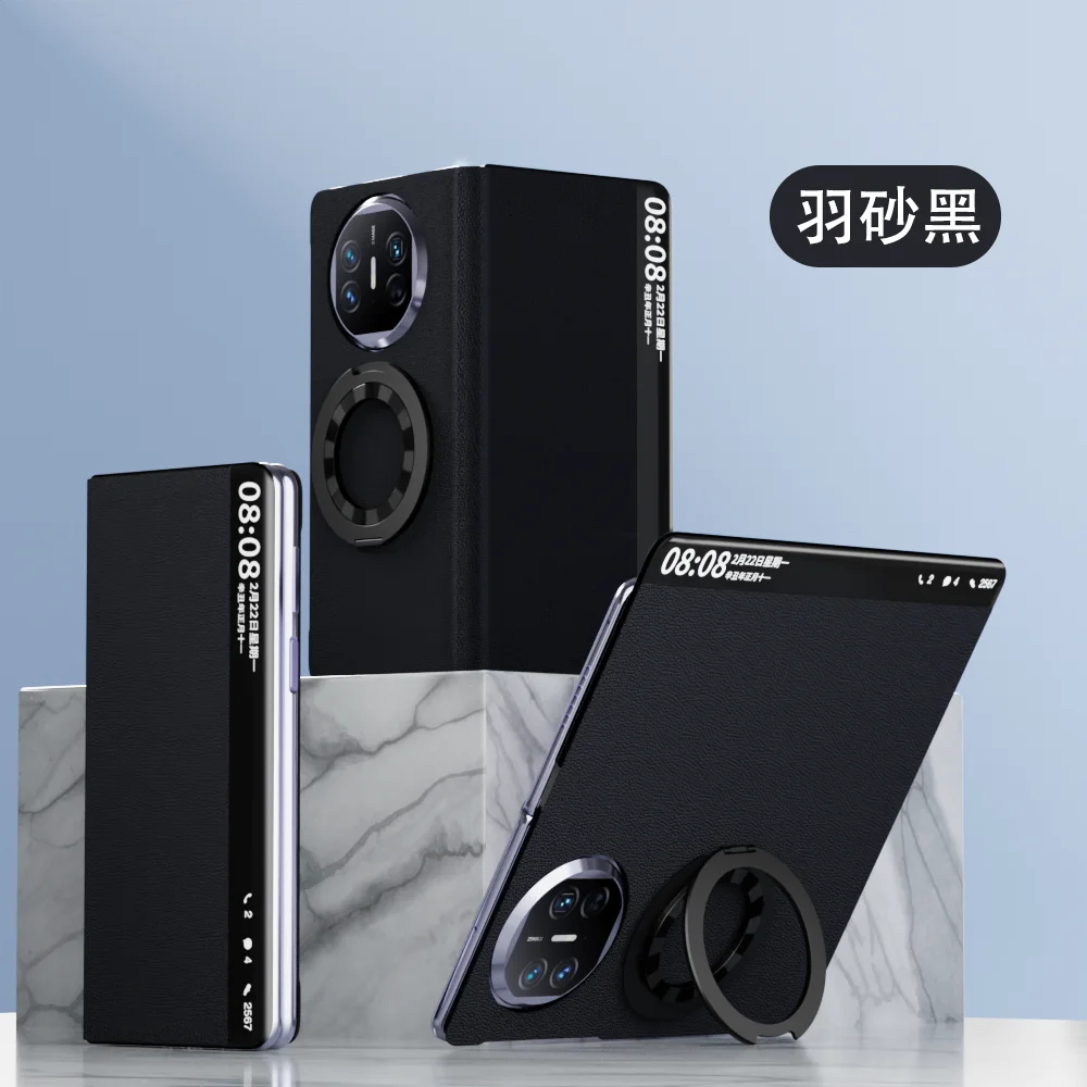 For Huawei Mate X5 X3 Case Luxury Genuine Leather Magnetic Wireless Charging Smart Window Folding Protect Shockproof Flip Cover