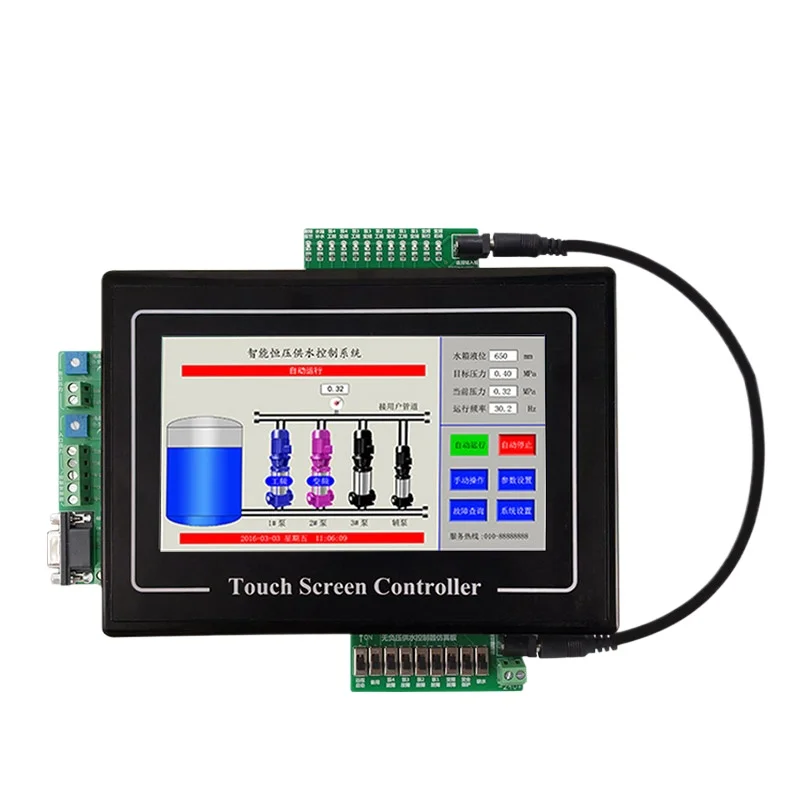 Controlador de suministro de agua de presión constante PLC con pantalla táctil de 7 pulgadas, máquina integrada automática inteligente de presión no negativa