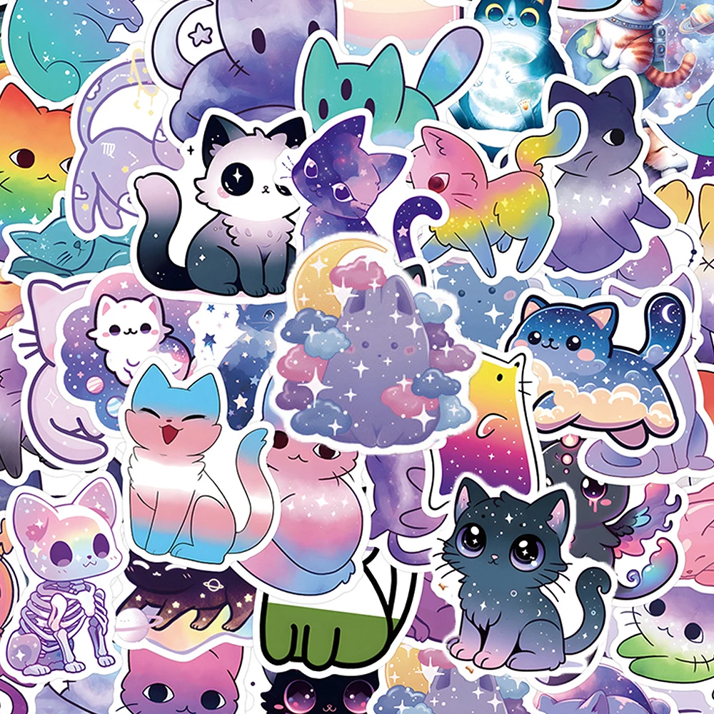 10/30/55 Stück Niedliche Sternenhimmel-Katzen-Graffiti-Aufkleber Kawaii Cartoon Kätzchen-Aufkleber DIY Wasserflaschen-Notizbuch-Handy-Aufkleber Großhandel