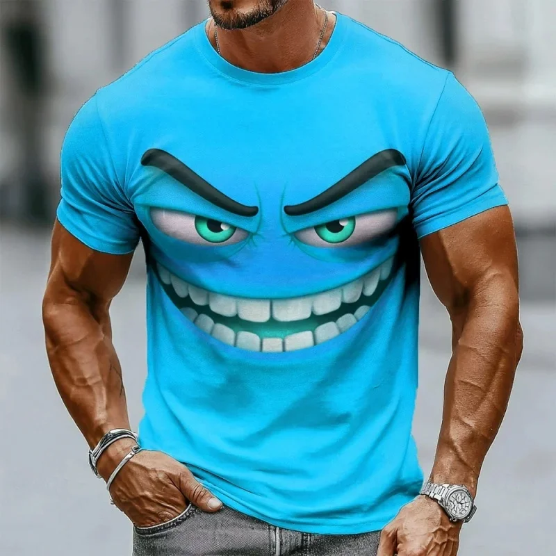 Summer Fashion O-Neck Loose Tops Street Short Sleeve Tees 3D Printed Funny Expression T Shirt for Men Colorful Pattern T-Shirts