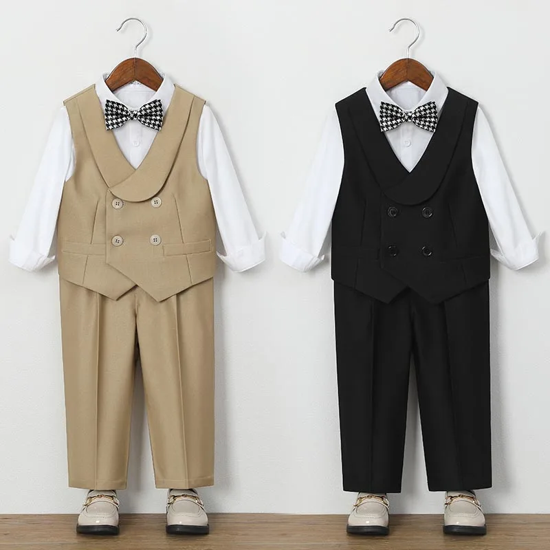 

Boys Vest Suit Set Gentlemen Elegant Kids Wedding Birthday Piano Performance Formal Attire 2-12 Year School Toddler Host Tuxedo