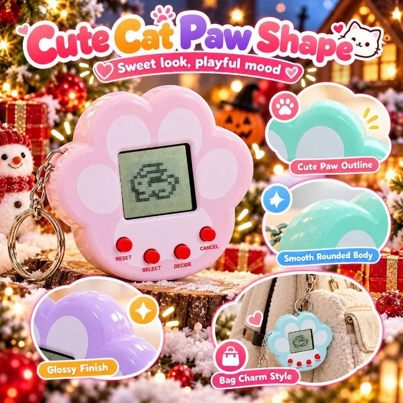 Mini Handheld Electronic Pet Machine, Virtual Pet Raising Game Console, Cat Paw Shaped Electronic Toy