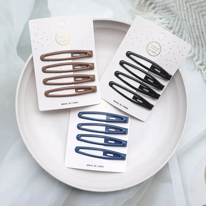 

4Pcs Black Sapphire Blue Snap Pea Hair Clips Simple Barrettes Styling Tools Fashion Hair Accessories Headwear