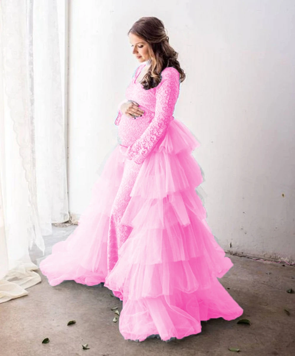 Pink Tulle Women Long High Low Tiered Tulle Skirt for Pregnant Woman Photo Shoot CUSTOM MADE