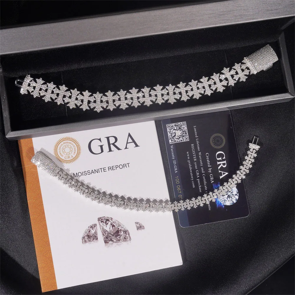 

ESKEEM Муассанит Крест Цепь Хип-Хоп Ювелирные Изделия Серебро 925 VVS Муассанит Браслет для Мужчин