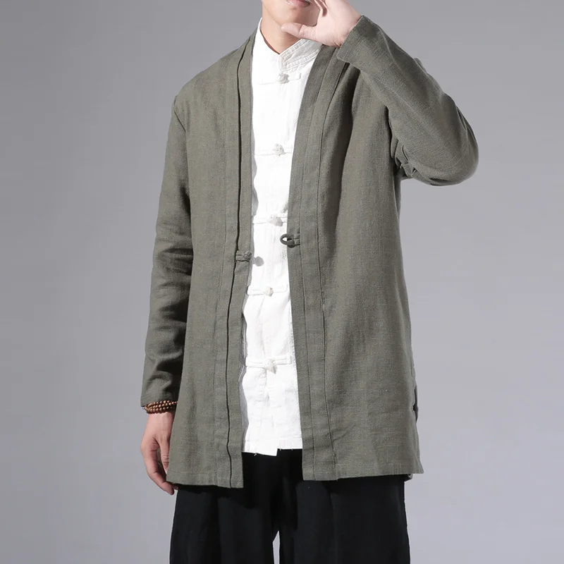 Chinese Traditional Dress 2022 Plus Size Hanfu Spring Autumn Linen Cardigan Men Clothing Retro Tang Suit Solid Color Cloak