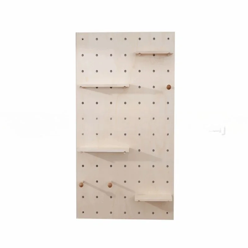 Nordic simple wooden hole frame, wall non-punching board storage finishing rack, hole storage decorative wall
