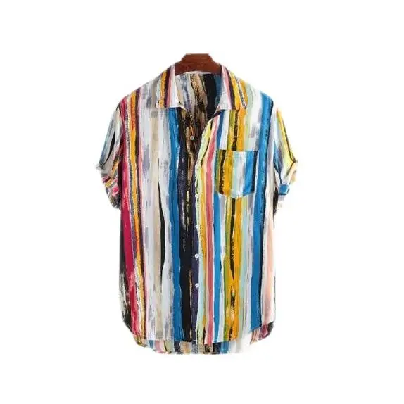 Men's Printed irt ort Front Long Ba Distred Faion Polyester Streetwear Straight Cut ort Sve Classic Fit Top