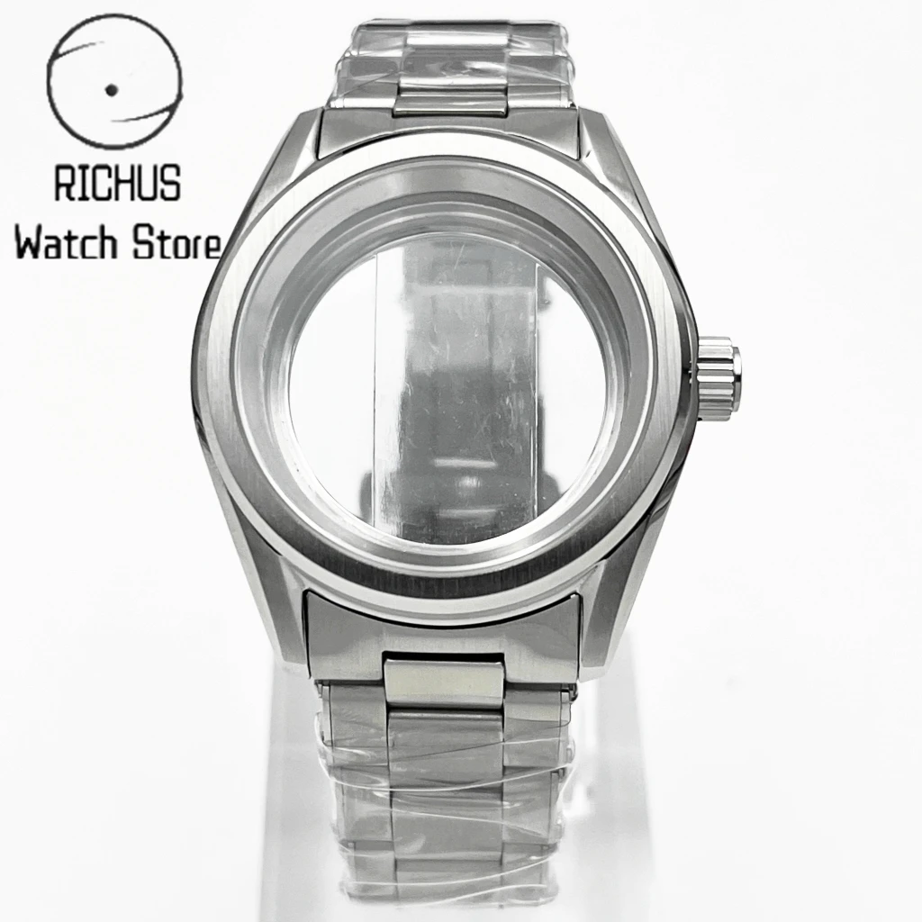 38mm NH35 Case Sapphire Glass Silver Watch Case Stainless Steel Strap Fit NH35 NH36 ETA2824 PT5000 Movement Watch Accessories