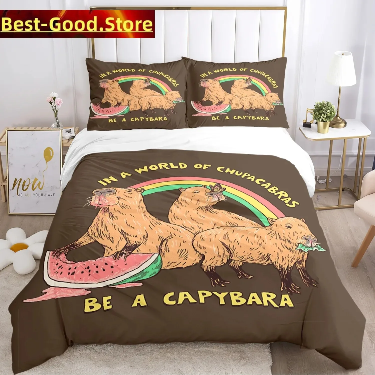 Funny Capybara Anime Duvet Cover Kawaii Animals Bedding Set Soft Quilt Cover Full Size For Boy Teens Bedroom Decoration