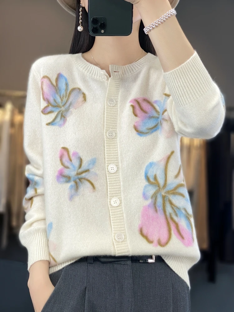 

Spring Autumn Wool Knitted Open Cardigan Women's round Ne Tassel Long Sve Loose Fit Sweater Warm Thermal Woolen Coat