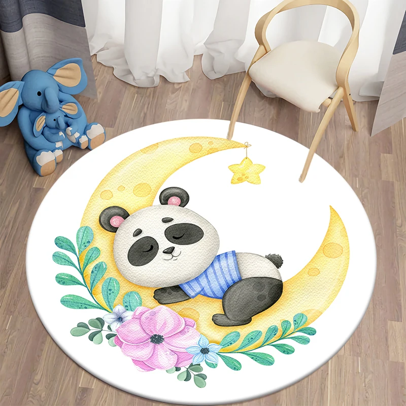 Home Decor Bathroom Mat Cartoon Panda Round Carpet Living Room Kids Bedroom    Soft Animal Plush 