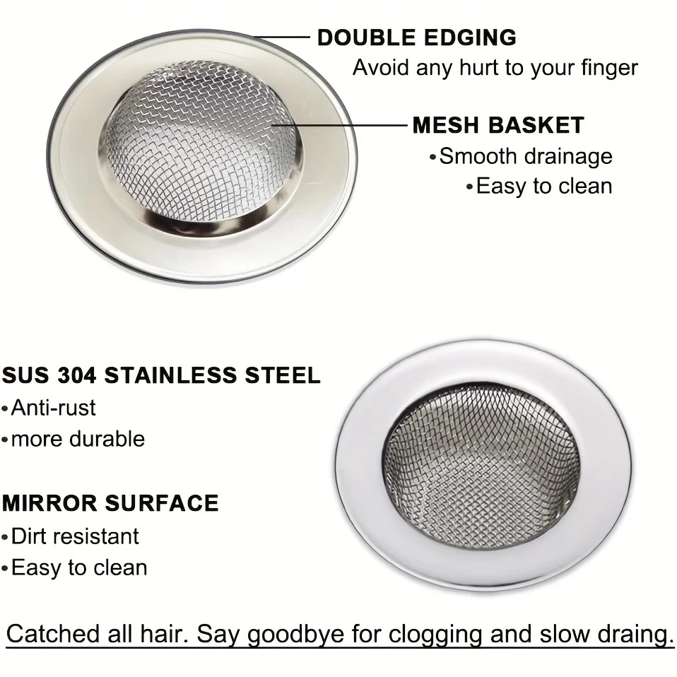 2pcs Stainless Steel Bathtub Strainers, Bathroom Sink Strainers, Shower Drain Hair Catcher, Drain Strainer For Laundry image 3