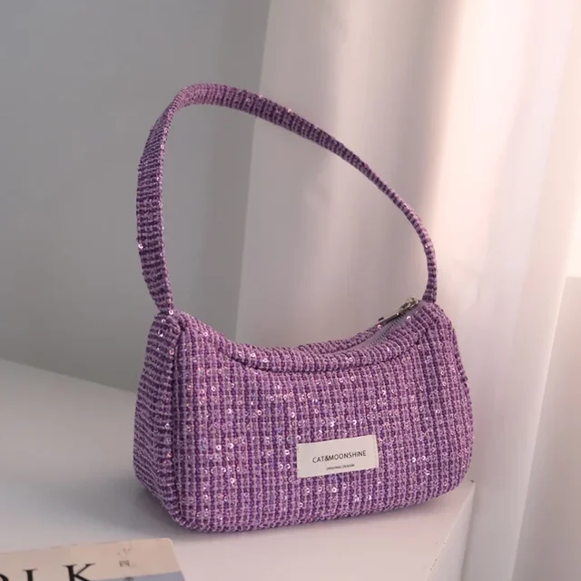 elegancka fioletowa damska torba na ramię Hobos cekinowa konstrukcja kobiece torby pod pachami torba pod pachami mała kopertówka torebki z zamkiem błyskawicznym