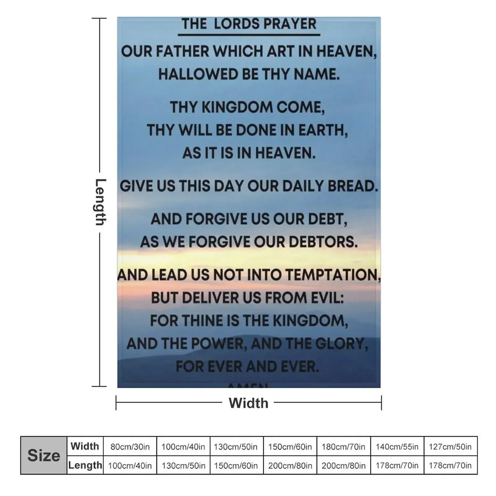 The Lords Prayer KJV - Cloudy Sunset Background Throw Blanket Hair blankets ands Personalized Gift valentine gift ideas Blankets