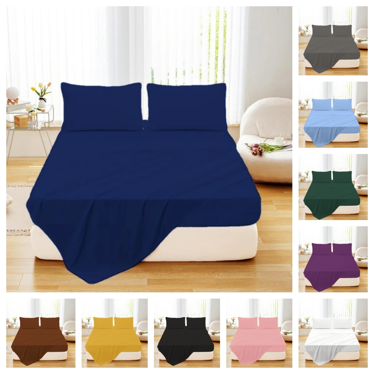 1pcs Bed Flat Sheet Double Bed Plain Solid Color Top Sheets Queen Size Flat Bedsheets Soft Home Bed Linen Sheets（No Pillowcase）