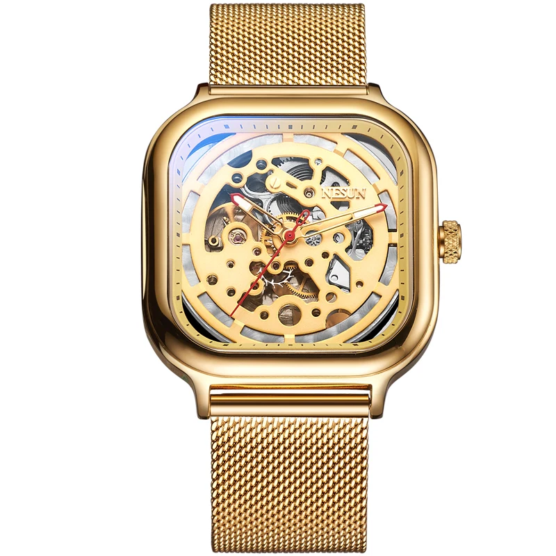 NESUN – montre automatique mécanique pour hommes, double squelette, marque de luxe, saphir lumineux, aiguilles, étanche, N9505-3