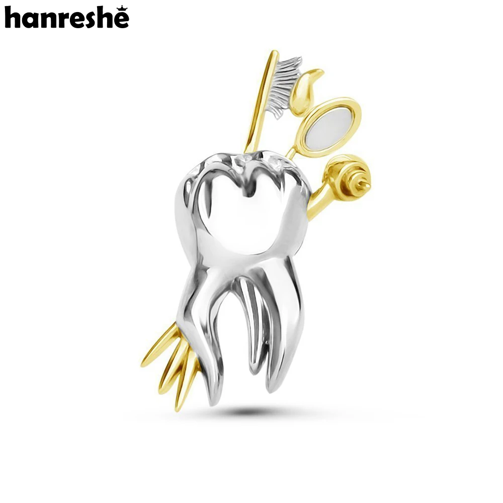 Hanreshe Luxury Dental Teeth Brooch Medical Dentist Lapel Backpack Toothbrush Oral Care Pins Badge Jewelry for Doctors Nurses