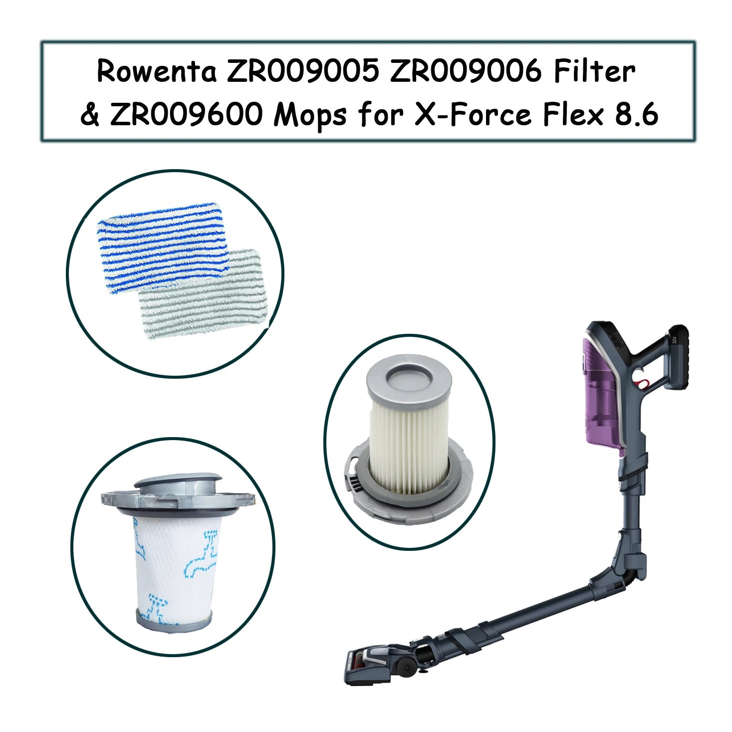 Rowenta Filter ZR009005 ZR009006 Mops ZR009600 for  X-Force Flex 8.60 Cordless Vacuum Cleaner Replacement Accessories Parts