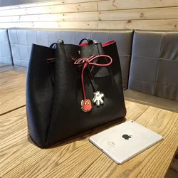 Disney Mickey mouse lady fashion bag shoulder PU handbag borse a tracolla con coulisse per il tempo libero ad alta capacità