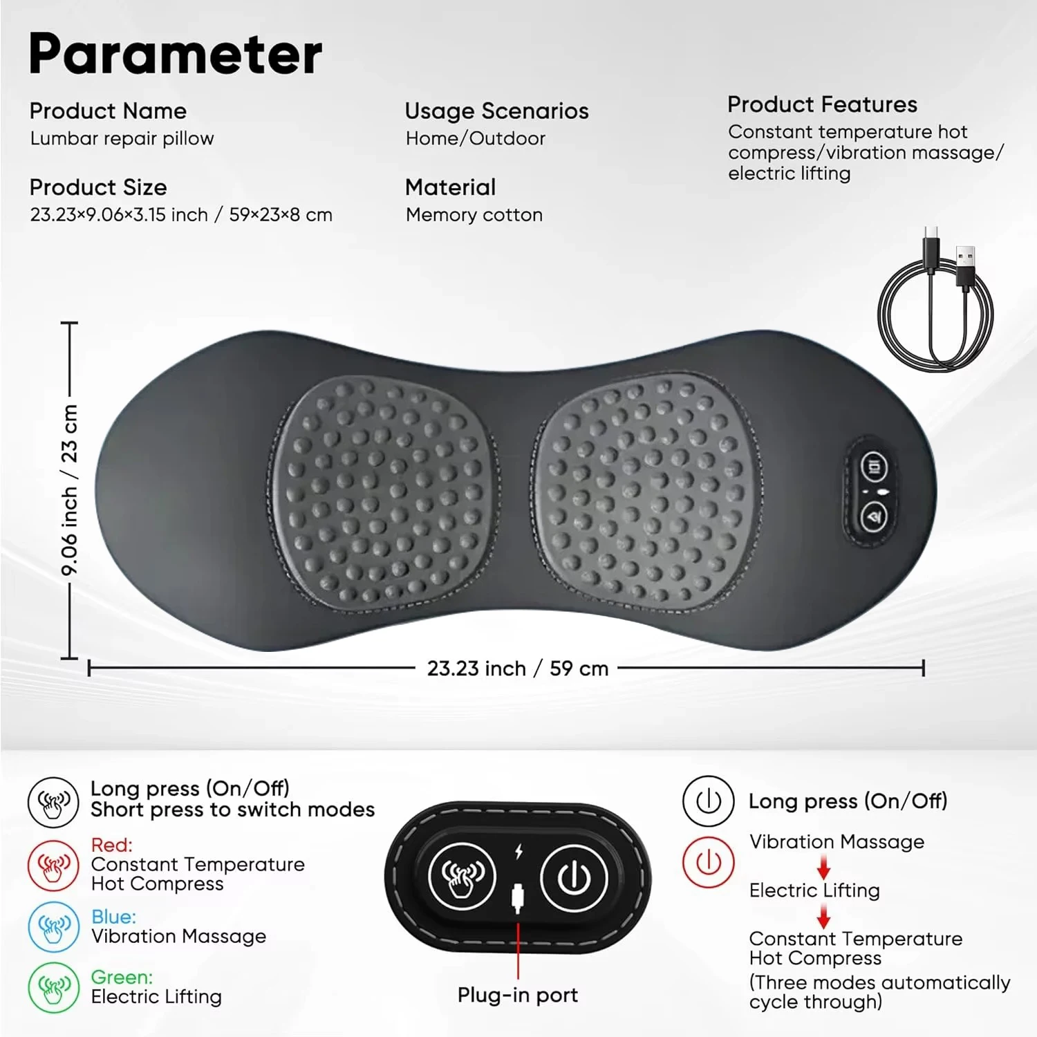 Multi-functional 3-in-1 Back Massager with Relief Bed Sleeping Shiatsu Deep Tissue Portable Shoulder Lower Back Pain Relief