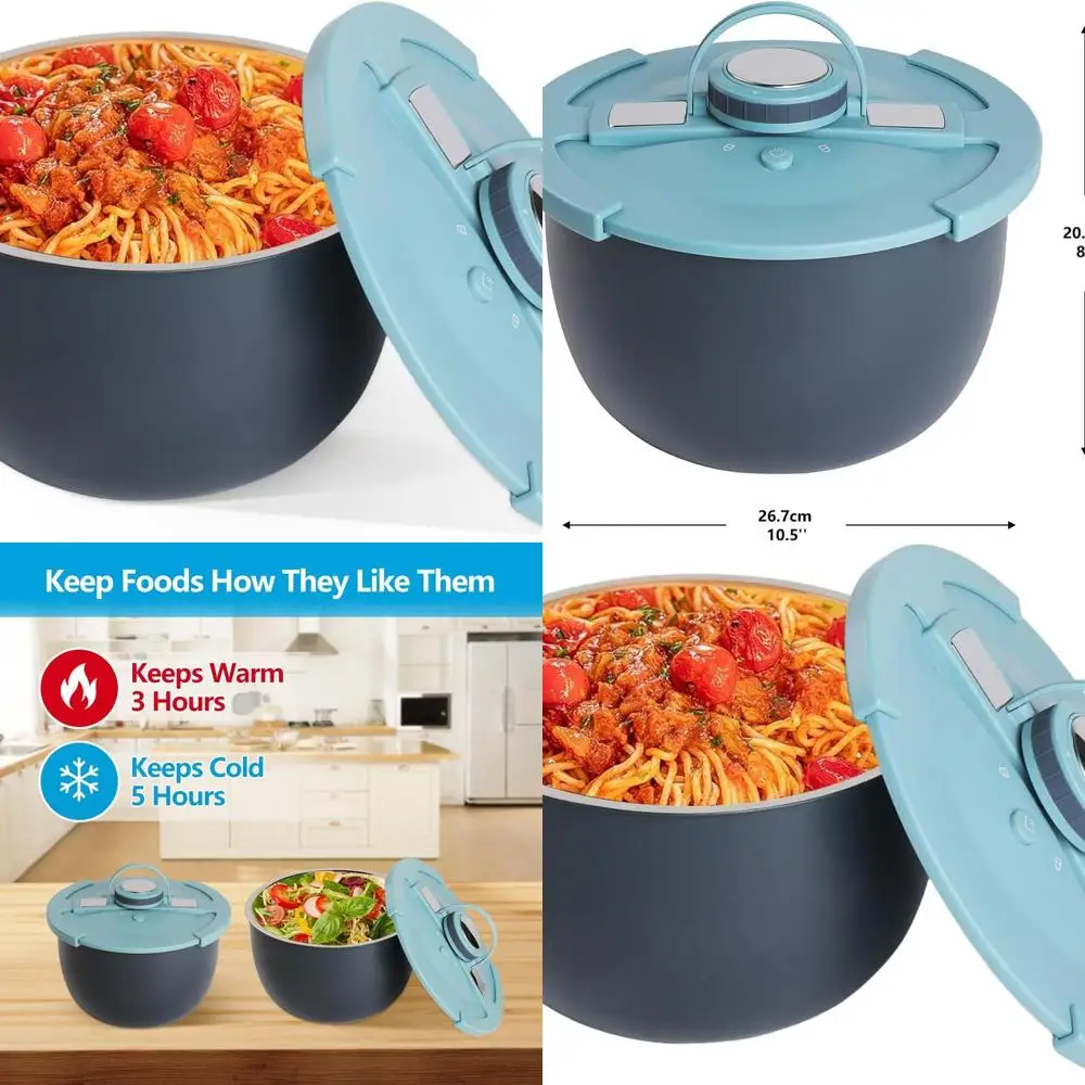 

5-Quart Blue Double-Walled Stainless Steel Insulated Serving Bowl with Leak-Proof Lid - Ideal for Holiday Parties and Camping